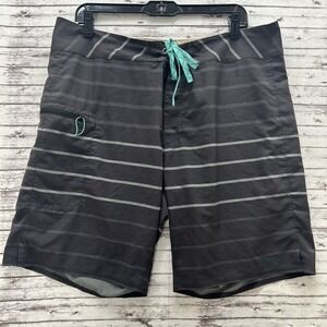 Patagonia Shorts Men's 36 Board Shorts Swim Trunks Black Striped Lightweight